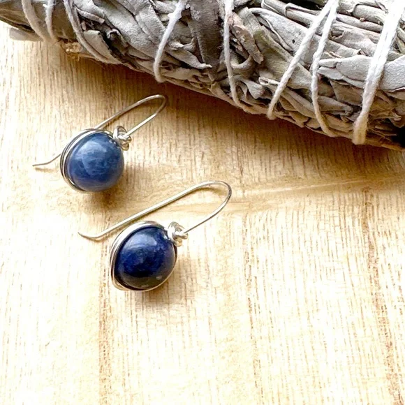 Lapis lazuli and silver statement big drop dangle long earrings - Picture 2 of 7